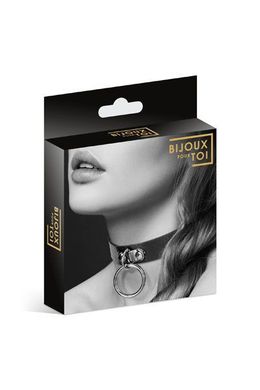 Чокер з кільцем для повідця Bijoux Pour Toi - FETISH Black, екошкіра