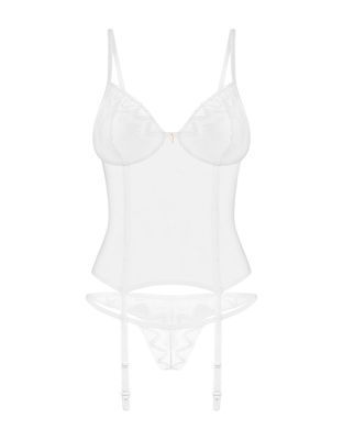 Корсет Obsessive Alissium corset & thong, XS/S, гибкие косточки, открытая спина, стринги в комплекте
