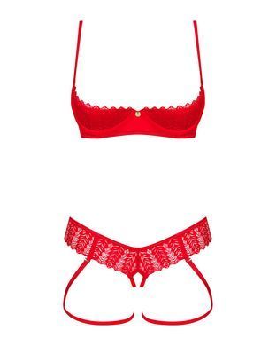 Комплект Obsessive Ingridia 2-pcs crotchless set M/L, червоний, з доступом, відкриті груди