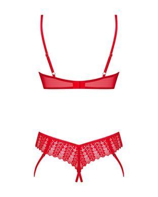 Комплект Obsessive Ingridia 2-pcs crotchless set M/L, червоний, з доступом, відкриті груди
