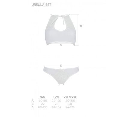 Комплект из бра, трусиков с ажурным декором и открытым шагом Passion URSULA SET S/M, white