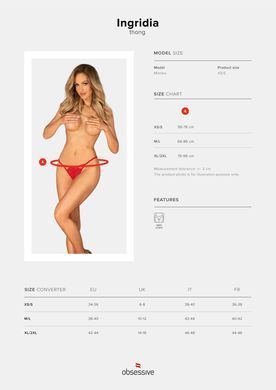 Трусики з доступом Obsessive Ingridia crotchless thong XS/S, червоні