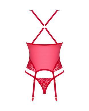 Прозрачный корсет Obsessive Lacelove corset M/L Red, кружево, подвязки для чулок