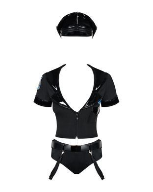 Эротический костюм полицейского Obsessive Police set S/M, black, топ, шорты, кепка, пояс, портупея