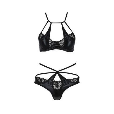 Комплект белья Passion Exclusive NAVEL SET L/XL, black, трусики и лиф с элементами под латекс