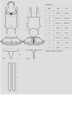 Эротический костюм горничной с юбкой Obsessive Housemaid 5 pcs costume L/XL, черно-белый, топ с подв