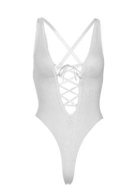 Кружевное боди Leg Avenue Floral lace thong teddy White, шнуровка на груди, one size