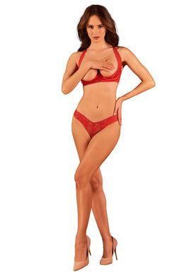 Комплект білизни Obsessive Lacelove cupless 2-pcs set XS/S Red, відкритий доступ, відкриті груди