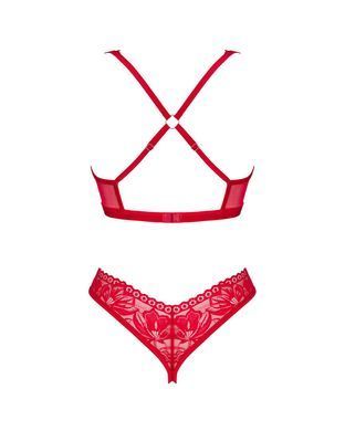 Комплект білизни Obsessive Lacelove cupless 2-pcs set XS/S Red, відкритий доступ, відкриті груди