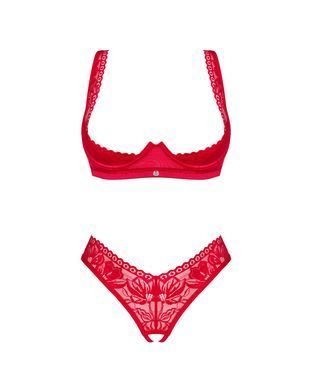 Комплект білизни Obsessive Lacelove cupless 2-pcs set XS/S Red, відкритий доступ, відкриті груди