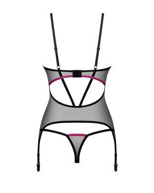 Корсет Obsessive Novenes corset & thong, M/L, прозрачный, открытая спина, стринги в комплекте