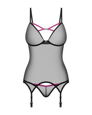 Корсет Obsessive Novenes corset & thong, M/L, прозрачный, открытая спина, стринги в комплекте