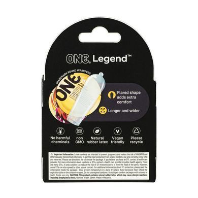 Презервативи ONE Legend XL, 3 шт, збільшений розмір, розширення на кінці, картонне паковання