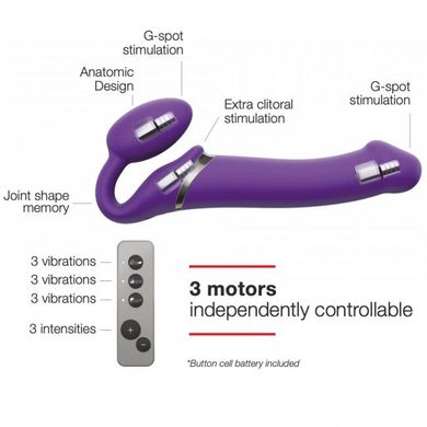 Безремінний страпон з вібрацією Strap-On-Me Vibrating Violet M, діаметр 3,3 см, пульт ДК, регульован