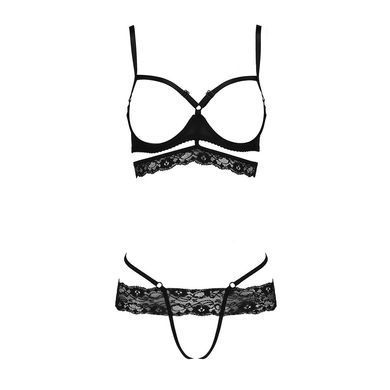 Комплект белья Passion Exclusive SARIA SET OpenBra XXL/XXXL, blac, стрэпы, откртый лиф, стринги