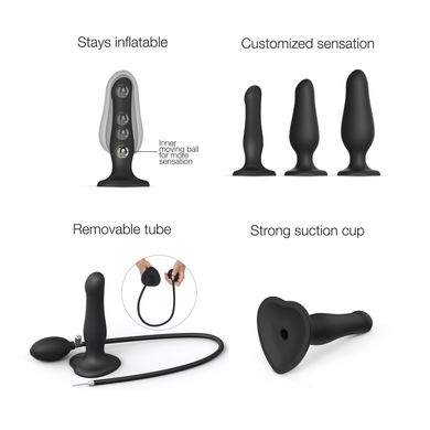 Надувной фаллоимитатор Strap-On-Me INFLATABLE DILDO PLUG - NOIR, шарик внутри, диаметр до 6 см