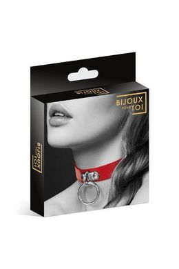 Чокер з кільцем для повідця Bijoux Pour Toi - FETISH Red, екошкіра