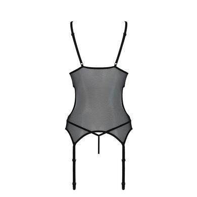 Корсет із підв&rsquo;язками та ажурним ліфом Passion CHRISTA CORSET L/XL, black, стрінги в комплекті