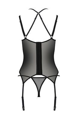 Корсет Passion DROSERA CORSET black, XXL/XXXL, з кріпленнями для панчіх, трусики в комплекті