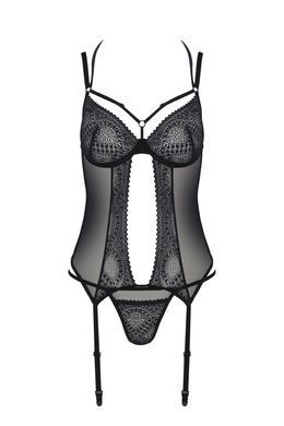 Корсет Passion DROSERA CORSET black, XXL/XXXL, з кріпленнями для панчіх, трусики в комплекті