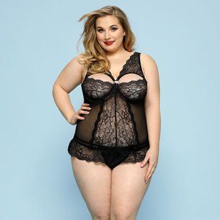 Сексуальный комплект белья JSY &laquo;Скромница Брук&raquo; Plus Size, Black, кружево, корсет, стринги