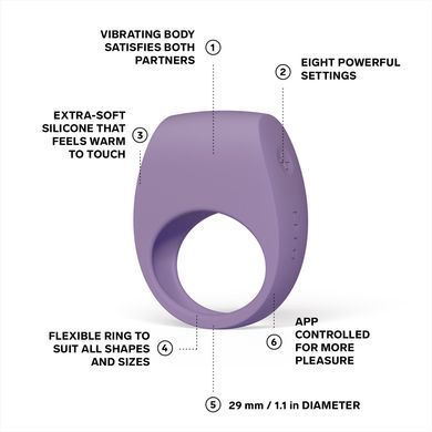Эрекционное кольцо с вибрацией LELO Tor 3 Violet Dusk, управление со смартфона