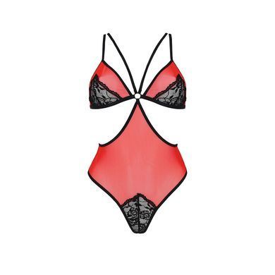 Полупрозрачное боди с кружевом Passion PEONIA BODY XXL/XXXL red