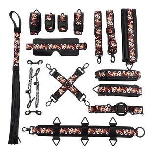 БДСМ-набір LOCKINK The Flowering Serpent Bondage Set, чорний, з малюнком у вигляді змій, 12 предметів