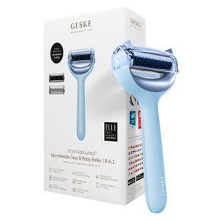 Електронний ролер для обличчя та тіла з мікроголками GESKE MicroNeedle Face&Body Roller 8в1 aquamarine