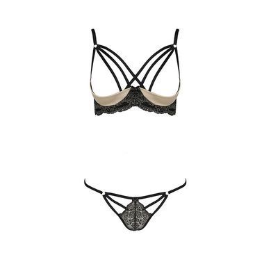 Комплект білизни Passion Exclusive VALERY SET OpenBra XXL/XXXL black, стрепи, трусики, відкритий ліф