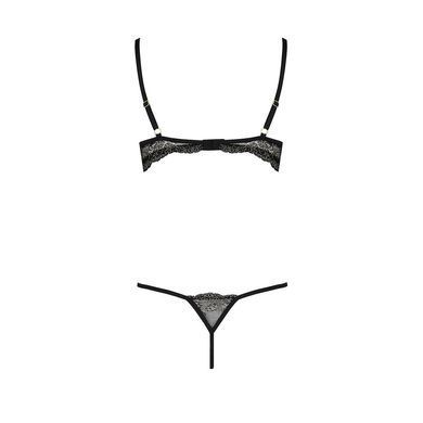 Комплект білизни Passion Exclusive VALERY SET OpenBra XXL/XXXL black, стрепи, трусики, відкритий ліф