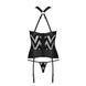 Сітчастий комплект з візерунком Passion HIMA CORSET L/XL black корсет з халтером, підв'язки, трусики