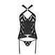 Сітчастий комплект з візерунком Passion HIMA CORSET L/XL black корсет з халтером, підв'язки, трусики