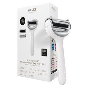 Електронний ролер для обличчя та тіла з мікроголками GESKE MicroNeedle Face&Body Roller 8в1 white