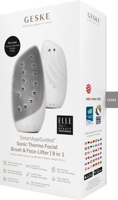 Очищувальна щітка для обличчя GESKE Sonic Thermo Facial Brush&Face-Lifter 8в1 white