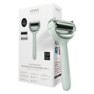 Електронний ролер для обличчя та тіла з мікроголками GESKE MicroNeedle Face&Body Roller 8в1 green