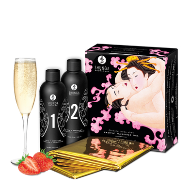 Гель для NURU масажу Shunga Oriental Body-to-Body – Sparkling Strawberry Wine плюс простирадло