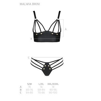 Комплект з екошкіри з люверсами та ремінцями Passion MALWIA BIKINI L/XL, black, бра та трусики
