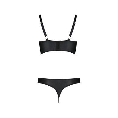 Комплект з екошкіри з люверсами та ремінцями Passion MALWIA BIKINI XXL/XXXL, black, бра та трусики