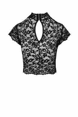 Топ Noir Handmade F303 Essence, L, black, кружевной, короткий рукав, воротник-стойка