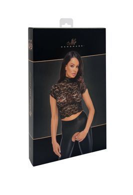 Топ Noir Handmade F303 Essence, L, black, кружевной, короткий рукав, воротник-стойка