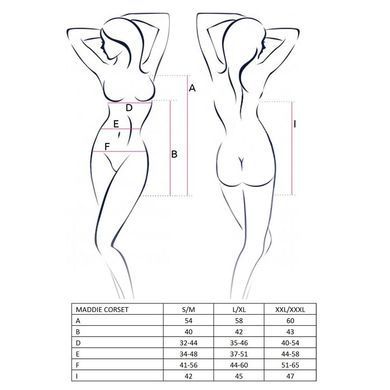 Корсет-сорочка с пажами Passion MADDIE CORSET L/XL, black, трусики