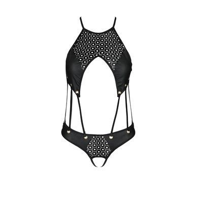 Боди с открытым доступом Passion TASMINA BODY S/M, black, экокожа, шнуровки, ажурные кружева