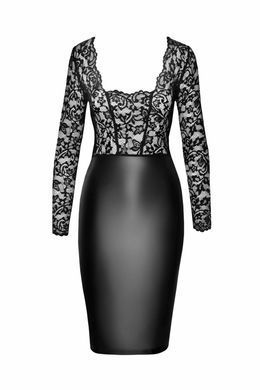 Сукня Noir Handmade F295 Euphoria, M, black, мереживо, глибоке декольте, спідниця міді під латекс