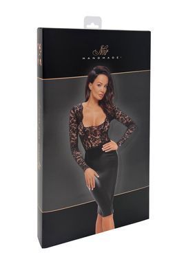 Сукня Noir Handmade F295 Euphoria, M, black, мереживо, глибоке декольте, спідниця міді під латекс