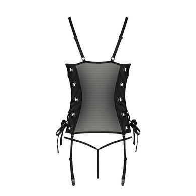 Сітчастий корсет з люверсами та знімними пажами Passion MALWIA CORSET S/M, black, екошкіра, стрінги