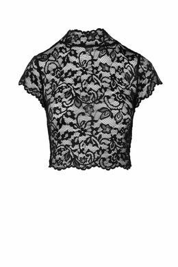 Топ Noir Handmade F303 Essence, XXL, black, кружевной, короткий рукав, воротник-стойка