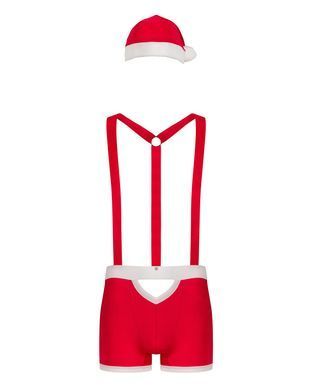 Мужской эротический костюм Санта-Клауса Obsessive Mr Claus 2XL/3XL, боксеры на подтяжках, шапочка с