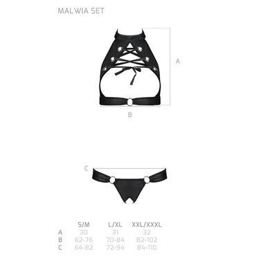 Комплект відкритий топ та трусики з екошкіри з люверсами Passion MALWIA SET with Open Bra L/XL black