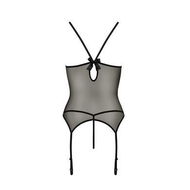 Корсет с пажами Passion MELANIA CORSET S/M, black, трусики, полупрозрачный